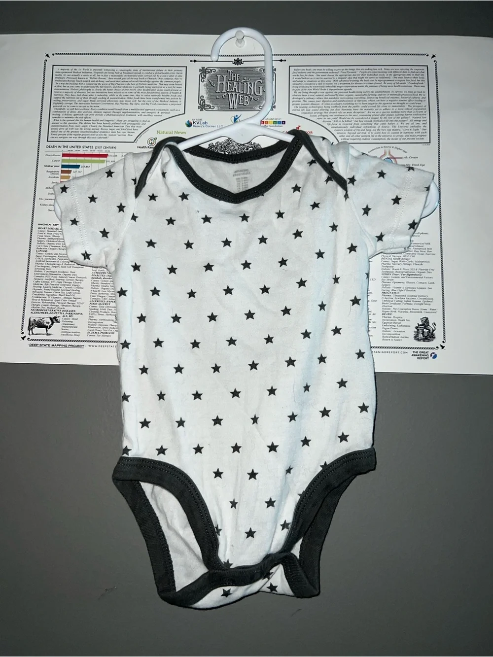 Amazon Essentials White One-Piece Bodysuit with Black Star Print